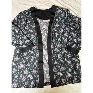 Vintage Blair Boutique Floral Cardigan Duster Plus Size‎ 22W Sheer Purple Black